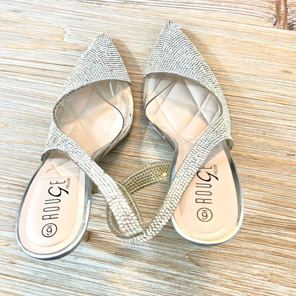 Rouge,Helium Gold Stiletto Heels, Slip-On Comfort, Rhinestone Bling, EUC, Size 6 - Picture 3 of 8